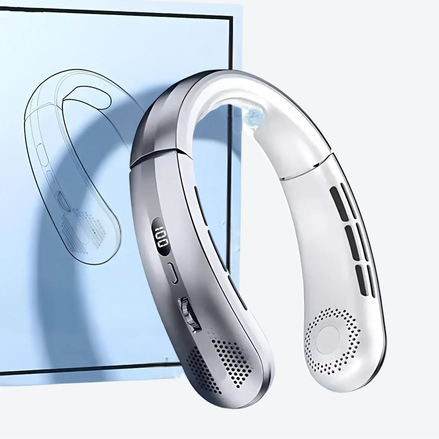 AVIS – Ventilateur de cou portable et rechargeable Blanc Gris plus