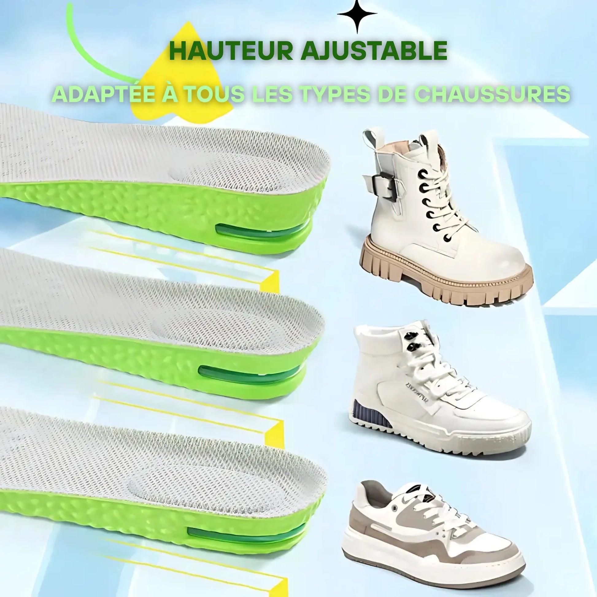 Airzen - Semelle gain de taille et confort absorption airzen chocs confort coussin discr disponibles fatigue gain hauteurs pour rehaussement respirante riau semelle semelles sont taille votre