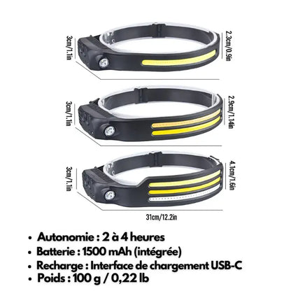 COB LED | Lampe frontale à capteur LED rechargeable activit bricolage camping capteur cette clairage confort elle frontale lampe mouvement obscurit plein port pour professionnels prolong puissance rapide recharge rechargeable travailzen travaux vous