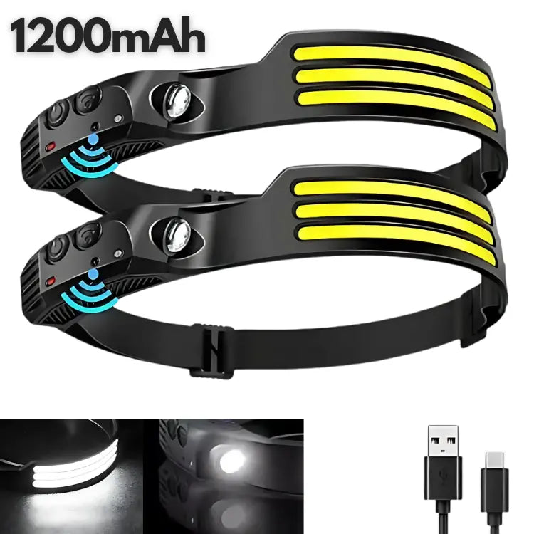 COB LED | Lampe frontale à capteur LED rechargeable activit bricolage camping capteur cette clairage confort elle frontale lampe mouvement obscurit plein port pour professionnels prolong puissance rapide recharge rechargeable travailzen travaux vous