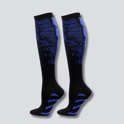 Coolsa – Chaussettes hautes de compression et soutien Bleu actifschaussettes adapt ales chaussettes circulation compression confort coolsa debout douleurs duction fatigue hautes jambes journ lioration pour respirant restauration sont soutien travailleurs