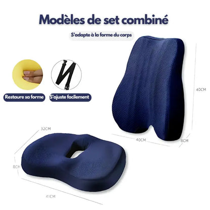 Ferns | Coussin Dossier et Siège Orthopédique Ensemble coussin bleu (dossier + assise) assise avec bureau coccyx confort coussin design dique dossier douleurs ferns forme haute housse lavable lombaire lombaires maison moire mousse orthop posture pour prolong respirant soutien tissu toute utilisation voiture votre