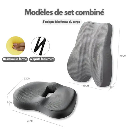 Ferns | Coussin Dossier et Siège Orthopédique Ensemble coussin gris (dossier + assise) assise avec bureau coccyx confort coussin design dique dossier douleurs ferns forme haute housse lavable lombaire lombaires maison moire mousse orthop posture pour prolong respirant soutien tissu toute utilisation voiture votre