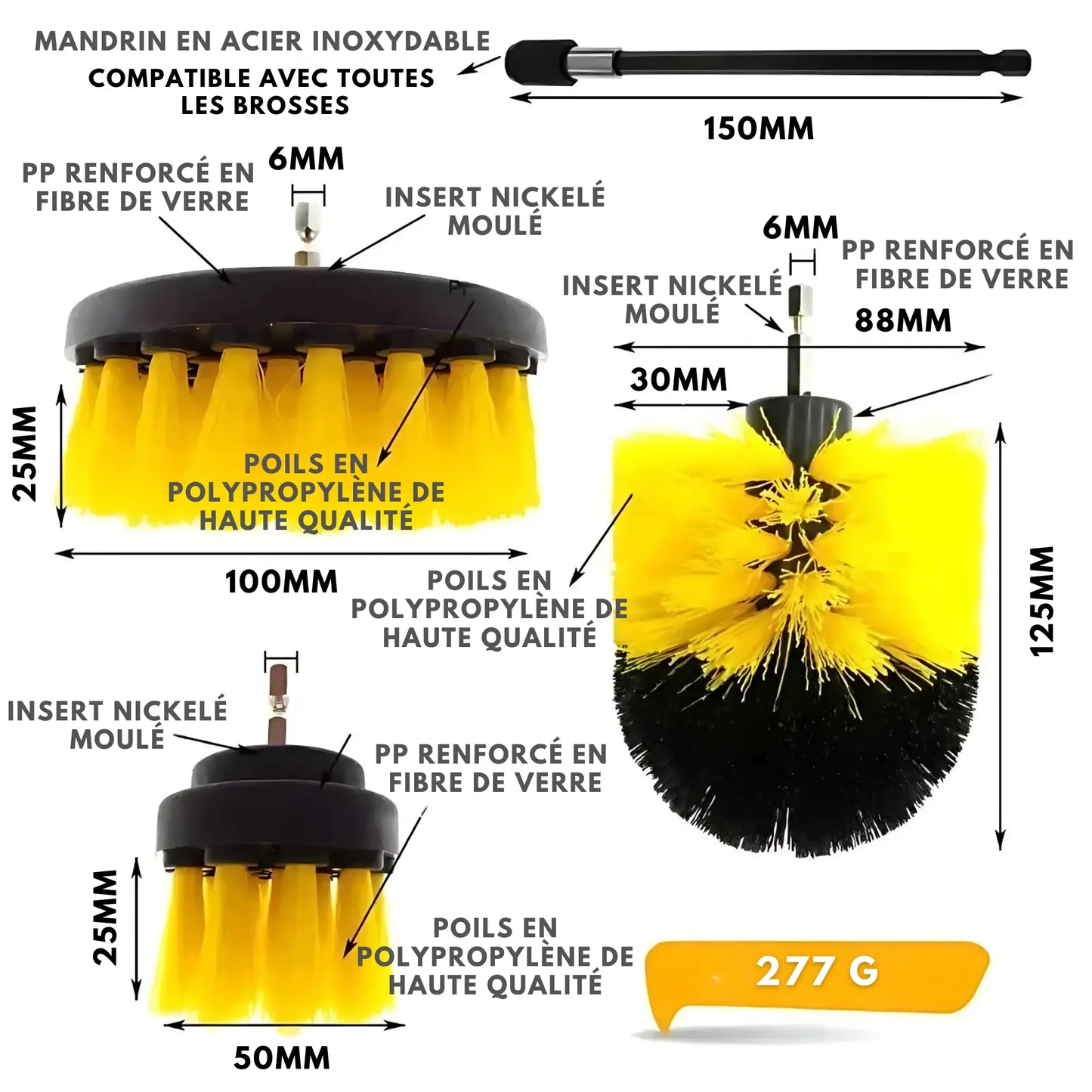 DrillBrush – Brosse perceuse multi-usage Ensemble B adapte avec brosse brosses carrelage complet cuisine drillbrush jantes multi perceuse pour surfaces toutes unit usage vitres