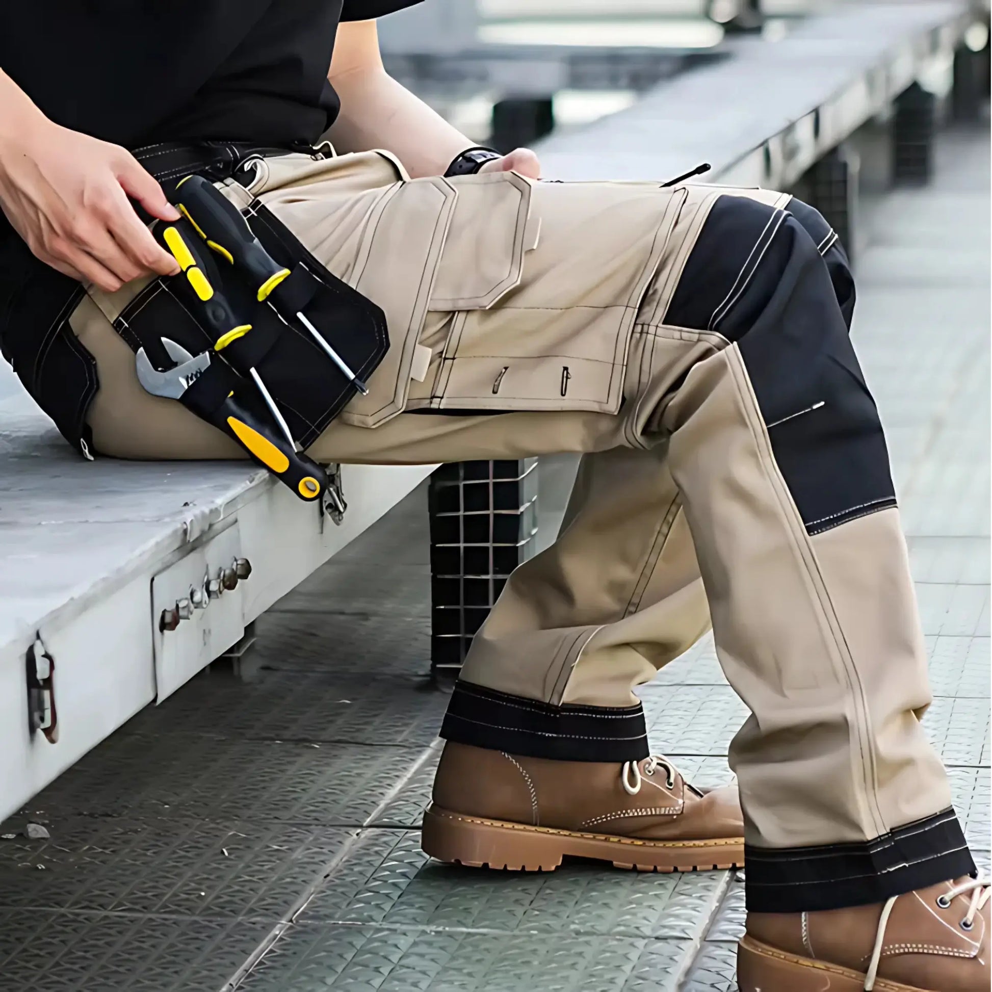 TrailForce - Pantalon de travail multi-poches artisans ceinture chantier confort genoux lastique multi oxford pantalon poches pour renforc sistancepantalon tissu trailforce travail