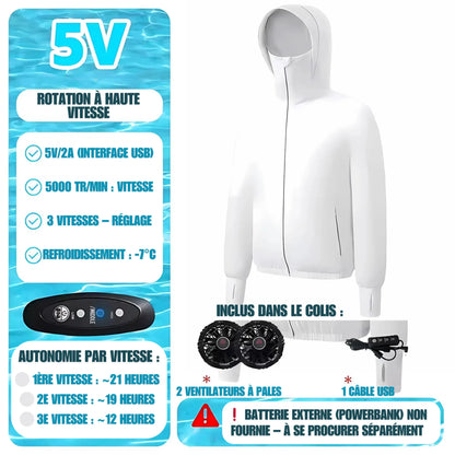 Venty - Veste climatisée USB Blanc 5000 autonomie chaleur cheur climatis contre corps design duction elle facile haute jusqu portable pour rapide refroidissement respirant taille tissu toute usbveste ventilateurs ventilation venty veste vitesse vitesses