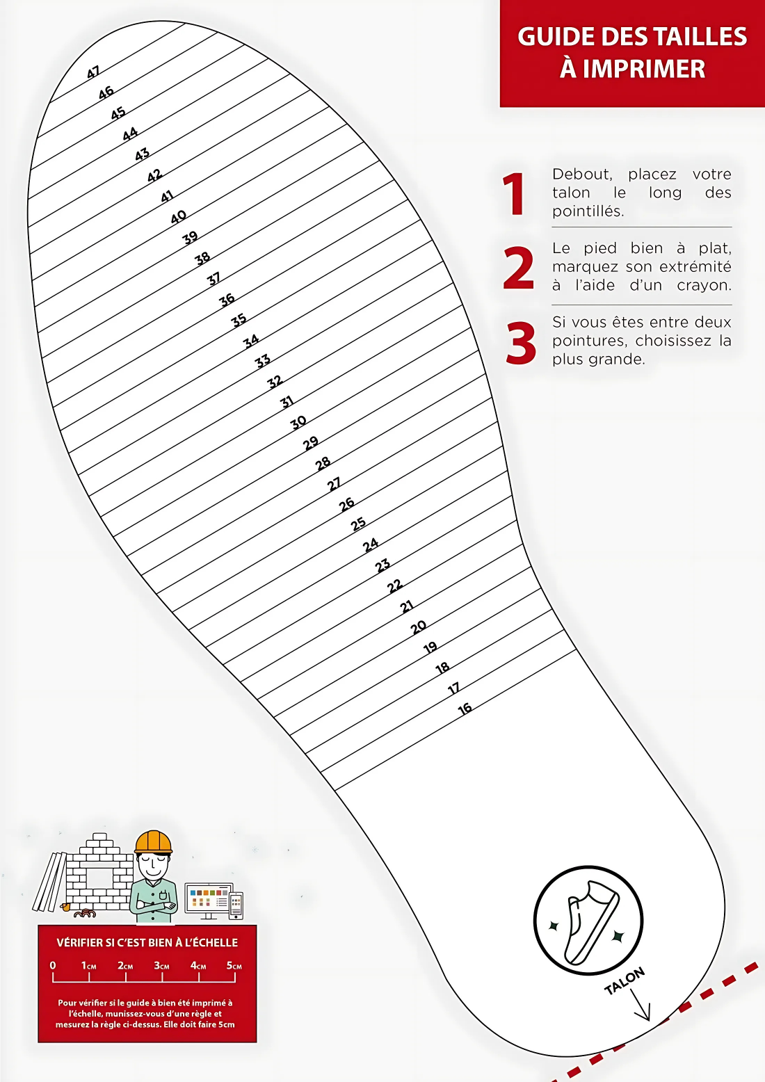 Guide de tailles chaussures et baskets de sécurité