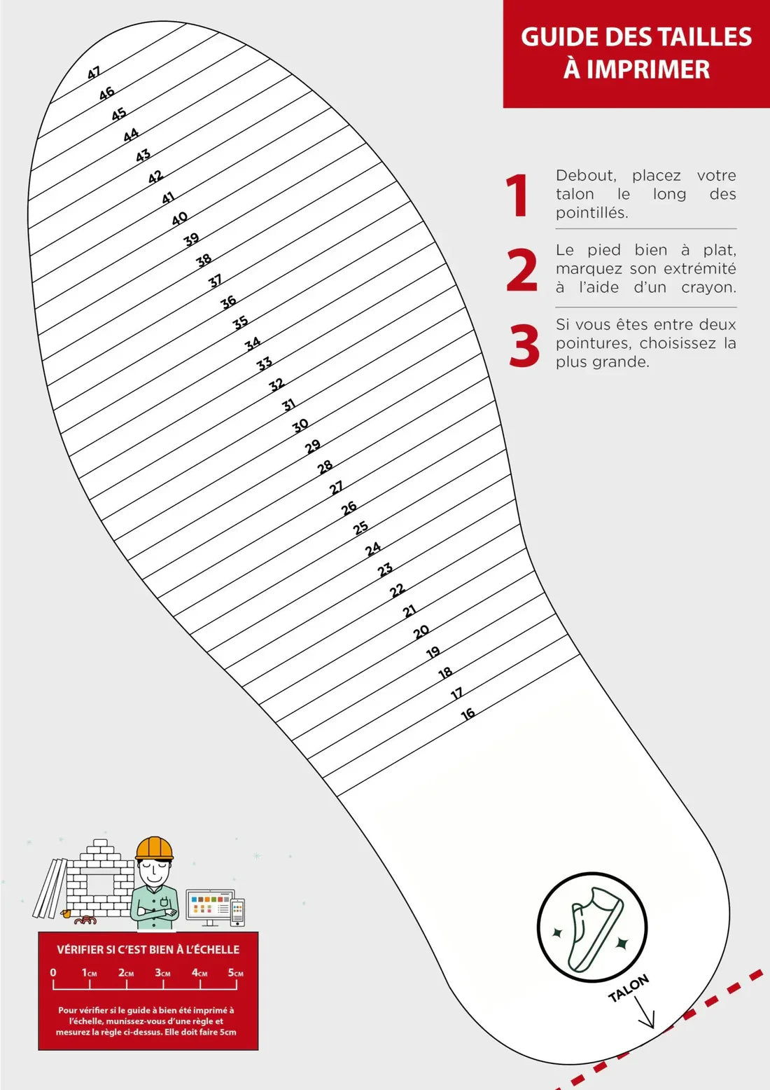 Guide des tailles de baskets et chaussures de sécurité