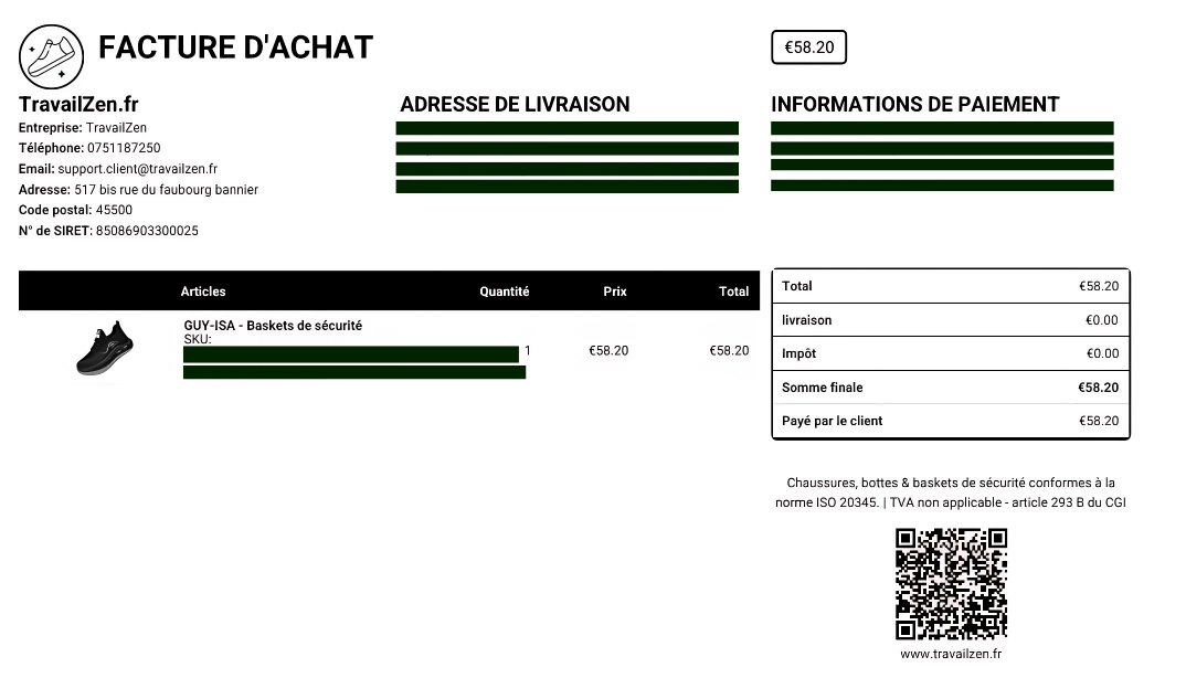 Facture équipement de protection et remboursement